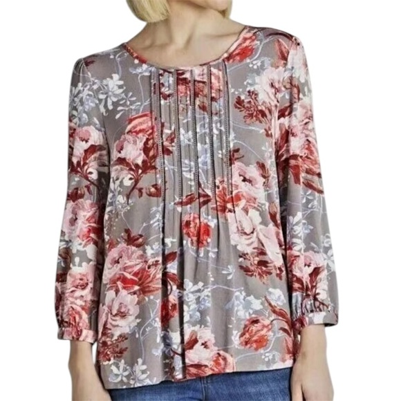 Daniel Rainn Branwen Pleated Knit Three Quarter Sleeve Gray Blouse Size Small - Picture 1 of 15